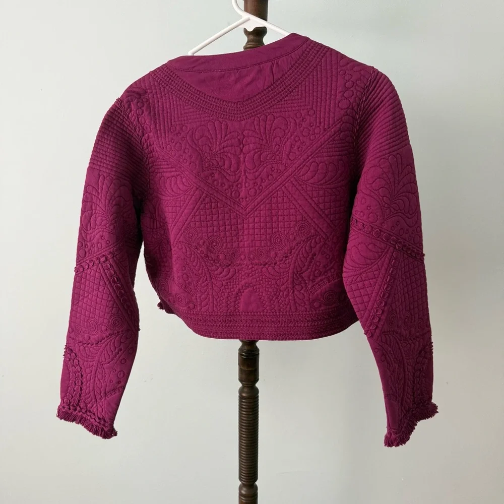 ✨ Soft Surroundings Quilted Cropped Jacket Small Magenta Embroidered 100% Cotton - Picture 4 of 7
